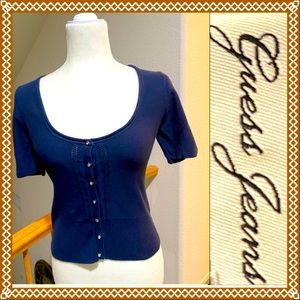 “Guess Jeans” Navy Blue Rhinestone Button Cardigan